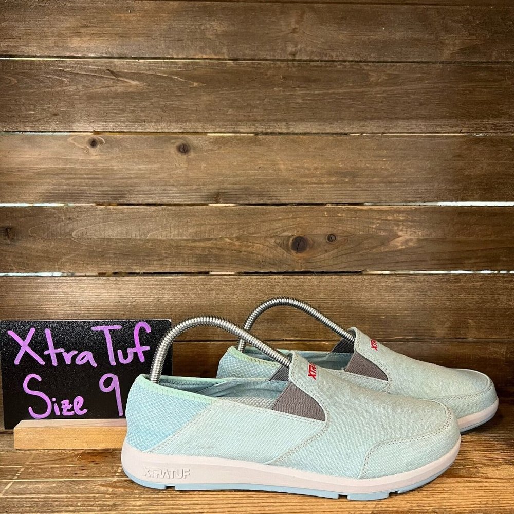 Womens Xtra Tuf Sheng Fu Light Blue Canvas Boat Deck Shoes Slip On Size 9 M GUC